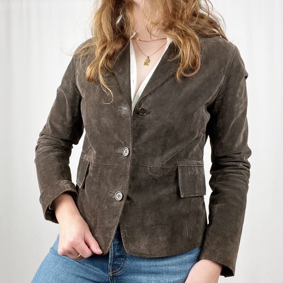 Stunning Vintage Leather Suede Oversized Blazer Jacket Coat Preppy Wester Boho - Picture 2 of 8